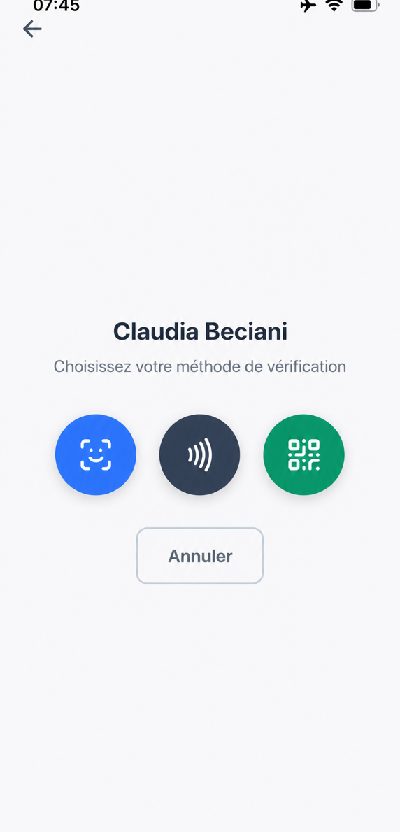 Choix de la méthode d'identification sur la pointeuse TalentFlow
