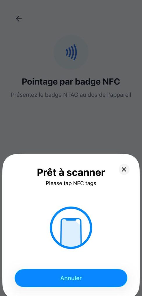 Lecture d'un badge NFC sur la pointeuse TalentFlow
